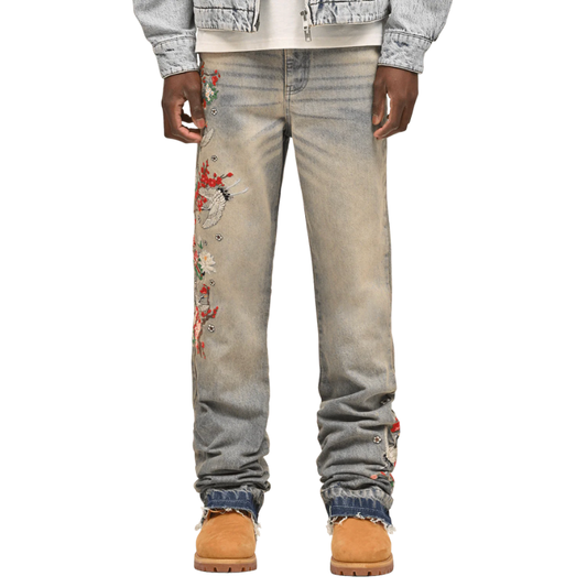 Flared Used Flower Denim