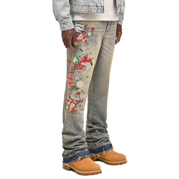 Flared Used Flower Denim