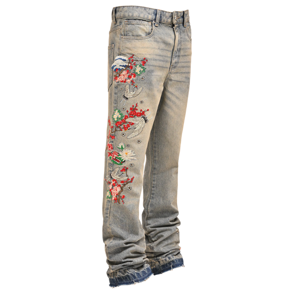 Flared Used Flower Denim
