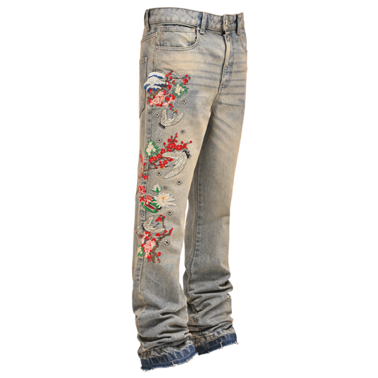 Flared Used Flower Denim